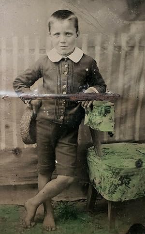 VICTORIAN AMERICAN BAREFOOT POOR BOY FASHION TINTYPE WET COLLODION PROCESS PHOTO