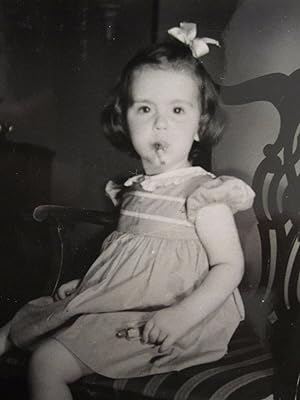 VINTAGE 1941 WW2 ERA SMOKING BABY GIRL REBEL FUNNY SNAPSHOT VERNACULAR OLD PHOTO