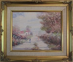 VINTAGE AMERICAN IMPRESSIONIST PAINTING INTERIOR DECORATE BEVERLY HILLS CHICAGO
