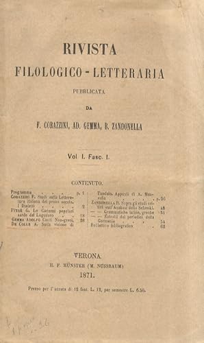 RIVISTA filologico-letteraria pubblicata da F. Corazzini, Ad. Gemma, B. Zandonella. Vol. I. Fasc. I.