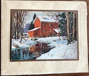 Christmas Card Print of Bruce's Mill titled "The Red Mill" after a Manly MacDonald painting