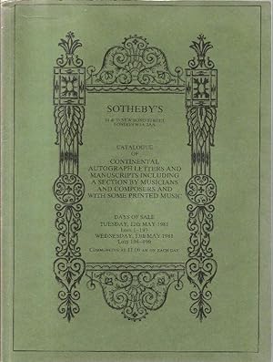 Sotheby catalogue. Continental Autograph Letters and Manuscripts including a Section by Musicians...