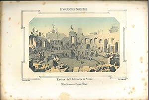 Litografia delle rovine dell'Anfiteatro di Nimes a Linguadocca inferiore