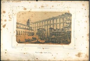 Litografia della veduta degli acquedotti di Segovia