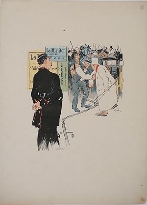 "Le Mirliton". A gendarme, hansom cab driver & worker. Parisian journal advertisement, color poster