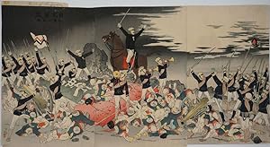 "Hurrah for Japan! The Victory Song of Pyongyang". Meiji Era Japanese triptych woodblock