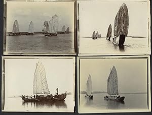 Chinese junks on the Han River, real photographs