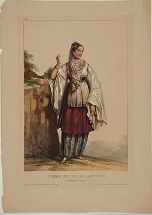 Femme de l'Ile de Santorin (Archipel grec Cotes d'asie). Lithograph