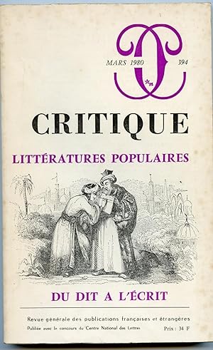 CRITIQUE. Revue Générale des publications françaises et étrangères. LITTÉRATURES POPULAIRES "DU D...