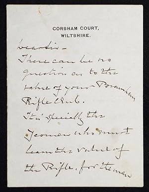 Autograph letter signed about the Burnham Rifle Club