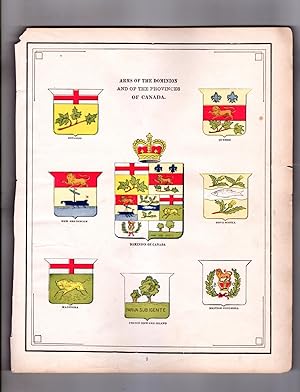1888 Alaska Map & Arms of the Dominion and of the Provinces of Canada (Dominion, Ontario, Quebec,...