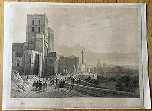 Gravure de la cathédrale et du calvaire, Avignon, Provence, XIXe
