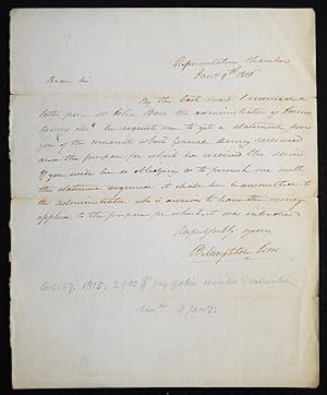 Autograph letter signed regarding the estate of Major General James Denny