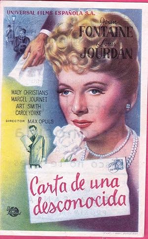 CARTA DE UNA DESCONOCIDA. JOAN FONTAINE, LOUIS JORDAN. DIR. MAX OPULS. CINE AVENIDA, AGRAMUNT. (C...