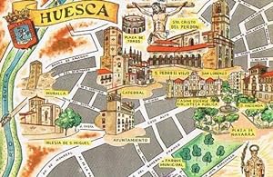 POSTAL PLANO MONUMENTAL Y OTROS DE HUESCA. FRESMO, 1964. (Postales/España Moderna (desde 1940)/Ar...