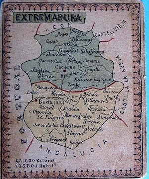 MAPA ESPAÑA POR REGIONES. EXTREMADURA. CÁCERES Y BADAJOZ. FINALES DEL SIGLO XIX. (Coleccionismo P...