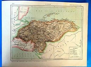 MAPA DE HONDURAS. REVERSO ESCUDO, BANDERAS Y MONEDA. ENCICLOPEDIA ILUSTRADA SEGUÍ, 1905/10'S (Col...