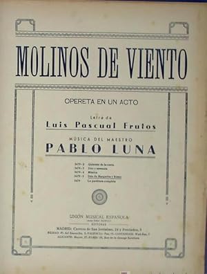 PARTITURA MOLINOS DE VIENTO. Nº 5. DUO DE MARGARITA Y ROMO. U.M.E. SIN FECHA. (Música, Discos./Pa...