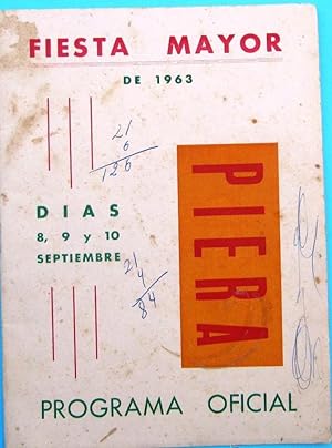 PROGRAMA DE LA FIESTA MAYOR DE PIERA. 8, 9 Y 10 DE SEPTIEMBRE DE 1963. (Coleccionismo Papel/Folle...