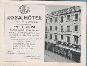 ROSA HÔTEL. ALBERGO ROSA. MAISON SUISSE. MILAN. FOLLETO DEL HOTEL EN FRANCÉS. AÑOS 20-30 (Colecci...