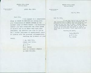 Two Typed Letters Signed by H. F. Peters to Peter Selz, April 8 & July 25, 1942. RE: Rilke.
