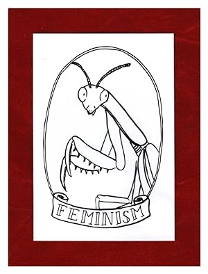 Silver Sprocket 'Feminism" Sticker - Preying Mantis, 4" x 2 3/4". Artist: Sarah Duyer. Comic Book...