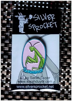Silver Sprocket Preying Mantis Feminism Pin. Artist Sarah Duyer. Comic Book & Contemporary Art Ep...