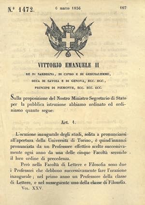 sull'orazione inaugurale degli studi in occasione dell'apertura dell'Università di Torino.