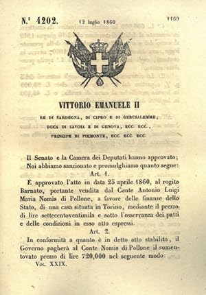 con cui si approva l'atto del 23 Aprile 1860 al rogito Barnato portante vendita dal Conte Antonio...