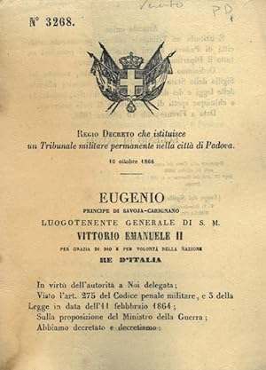 che istituisce un Tribunale militare permanente nella città di Padova.