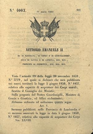 che pubblica in Lombardia la legge 5 giugno 1850, n. 1037, relativa alla capacità di acquistare d...