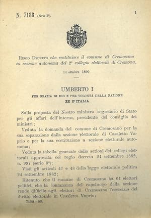 che costituisce il comune di Cremosano in sezione autonoma del 2° collegio elettorale di Cremona.