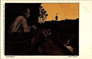 Künstler Ansichtskarte / Postkarte Thoma, Hans, Feierabend, Mann schaut dem Sonnenuntergang zu