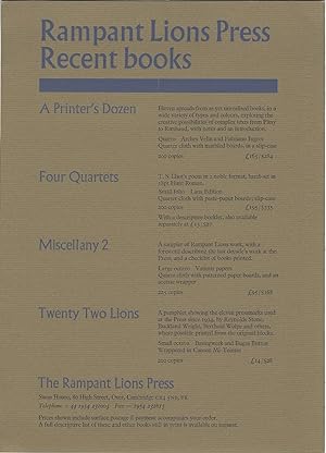 Rampant Lions Press: Recent Books (Prospectus)