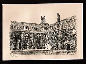 Etching by R. Farren- Cambridge, c1840 - Corpus Christi College the Old Court