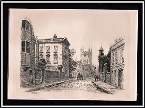 Etching by R. Farren- Cambridge, England c1840 - A Lane in Cambridge showing the Cathedral