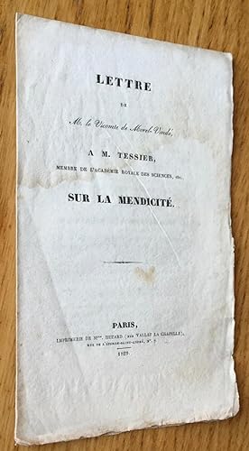 Lettre de M. le Vicomte de Morel-Vindé à M. Tessier sur la mendicité