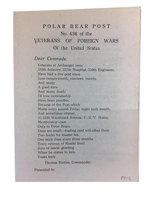 Polar Bear Post No. 436 of the Veterans of Foreign War of the United States. [title on first page]