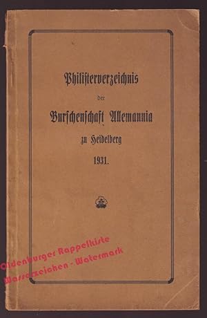 Philisterverzeichnis der Burschenschaft Allemannia zu Heidelberg 1931