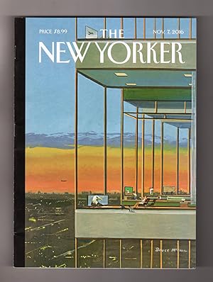 The New Yorker - November 7, 2016. Bruce McCall Cover, "Glass Houses". Laura Dern; Hindus for Tru...