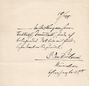 Autograph. Handschriftliche Notiz mit eigenhändiger Unterschrift. Datiert 19. VIII. (?) o.J. 1 Se...