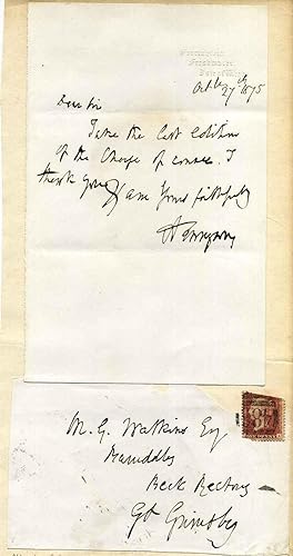 Letter handwritten and signed by Alfred Lord Tennyson (1809-1892).