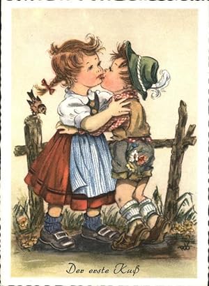 Postkarte Carte Postale Kinder Nursery Nr. 1108 Künstlerkarte PfB erster Kuss