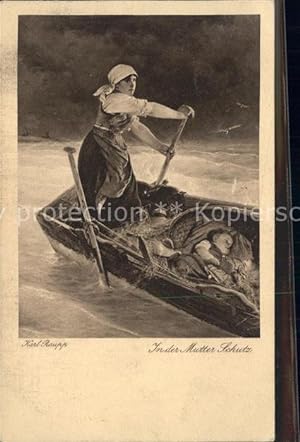 Postkarte Carte Postale Baby Nursery Bebe Künstlerkarte Karl Raupp In der Mutter Schutz Boot