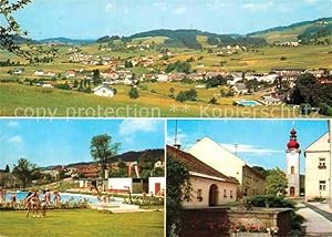 Postkarte Carte Postale St Oswald Freistadt Gesamtansicht Schwimmbad Kirche Brunnen