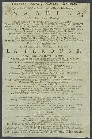 'La Perouse; Or, the Desolate Island'. Theatre Royal, Covent Garden, February 23, 1813. Playbill