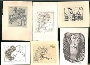 10 ex libris incisi di e per Evaristo Navarra, vari soggetti, formati e tecniche