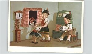Postkarte Carte Postale Puppen Käthe Kruse Uhr Trachten