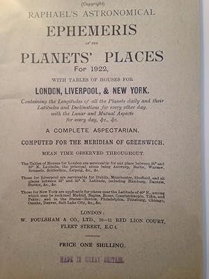 Raphael's Astronomical Ephemeris of the Planets' Places for 1922.