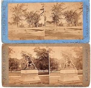 TWO (2) STEREOSCOPIC VIEWS OF CENTRAL PARK: THE MALL & INDIAN HUNTER [statue]. Peoples Series, Am...